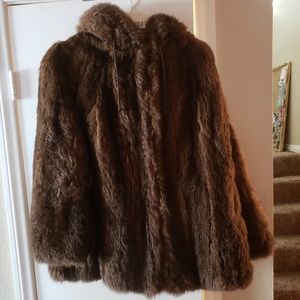 Dark brown hooded fur coat